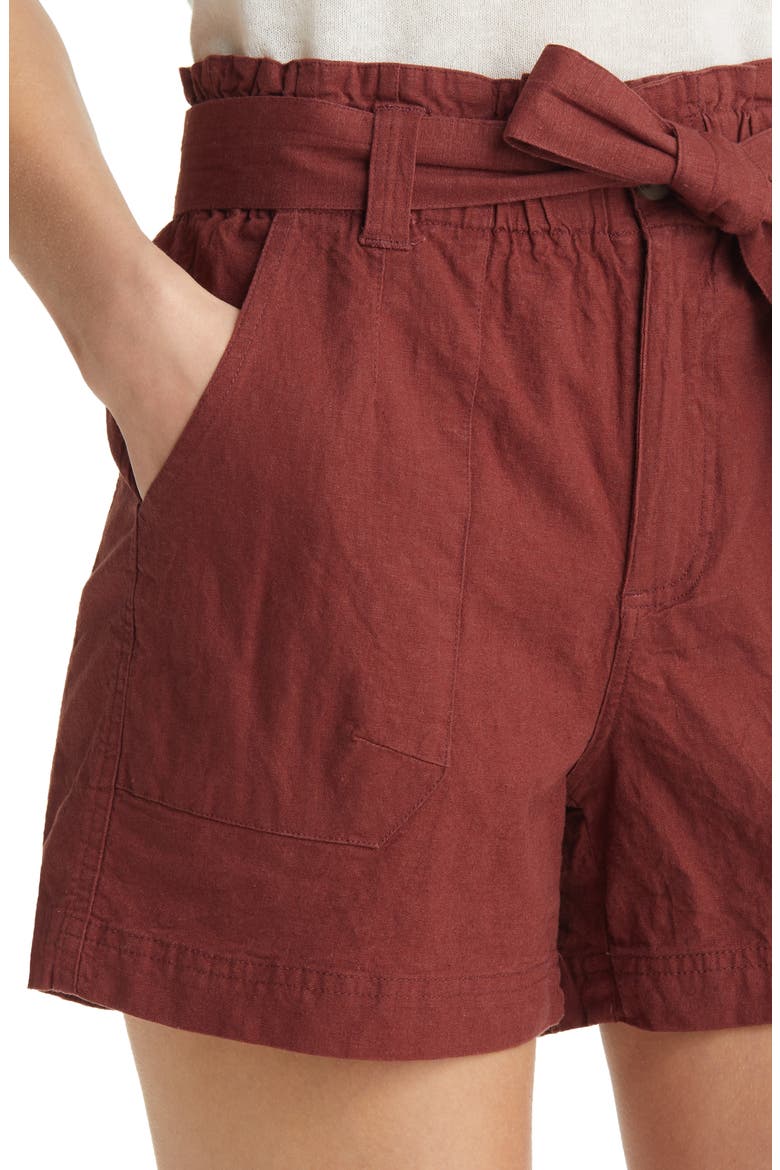 Paperbag Waist Linen Blend Shorts (Nordstrom Exclusive), Alternate, color, BURNT HENNA