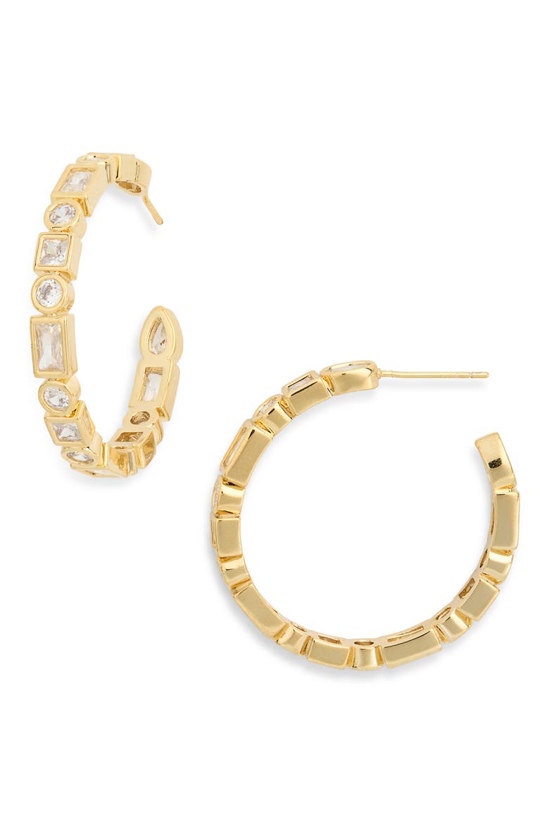 Maria Mixed Cubic Zirconia Hoop Earrings, Main, color, GOLD