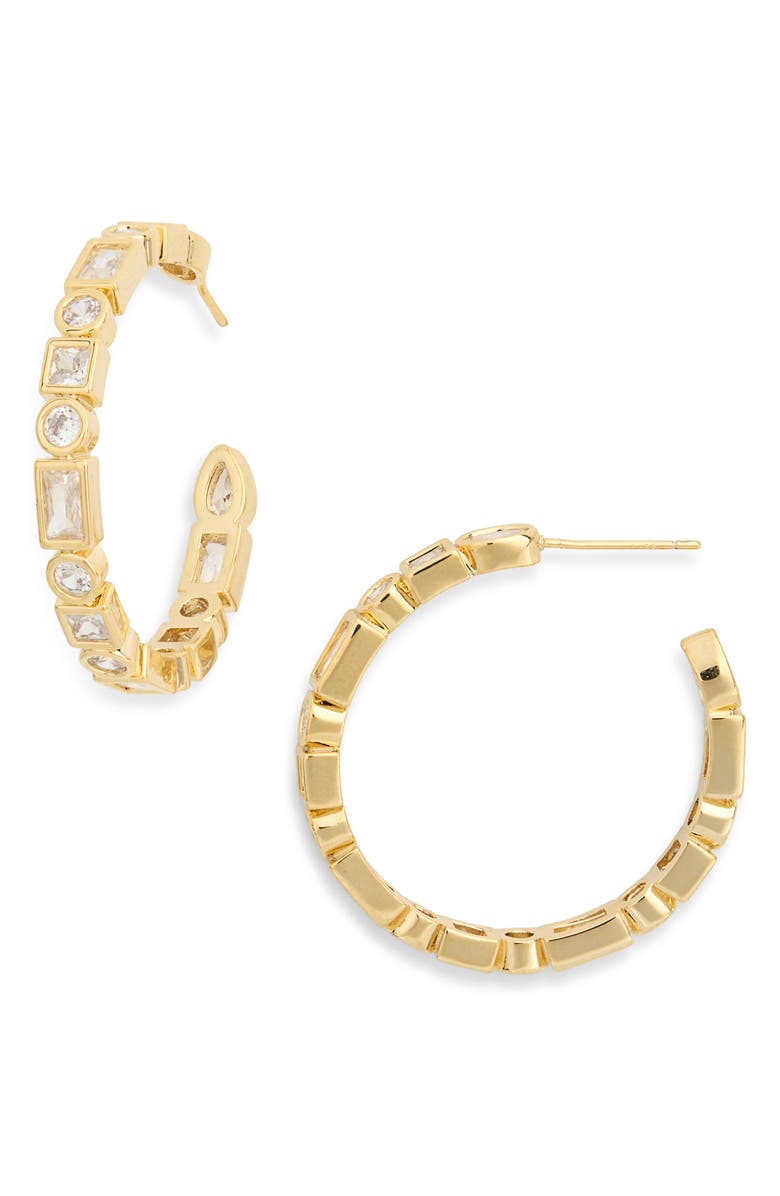 EYE CANDY LOS ANGELES Maria Mixed Cubic Zirconia Hoop Earrings, Main, color, Gold