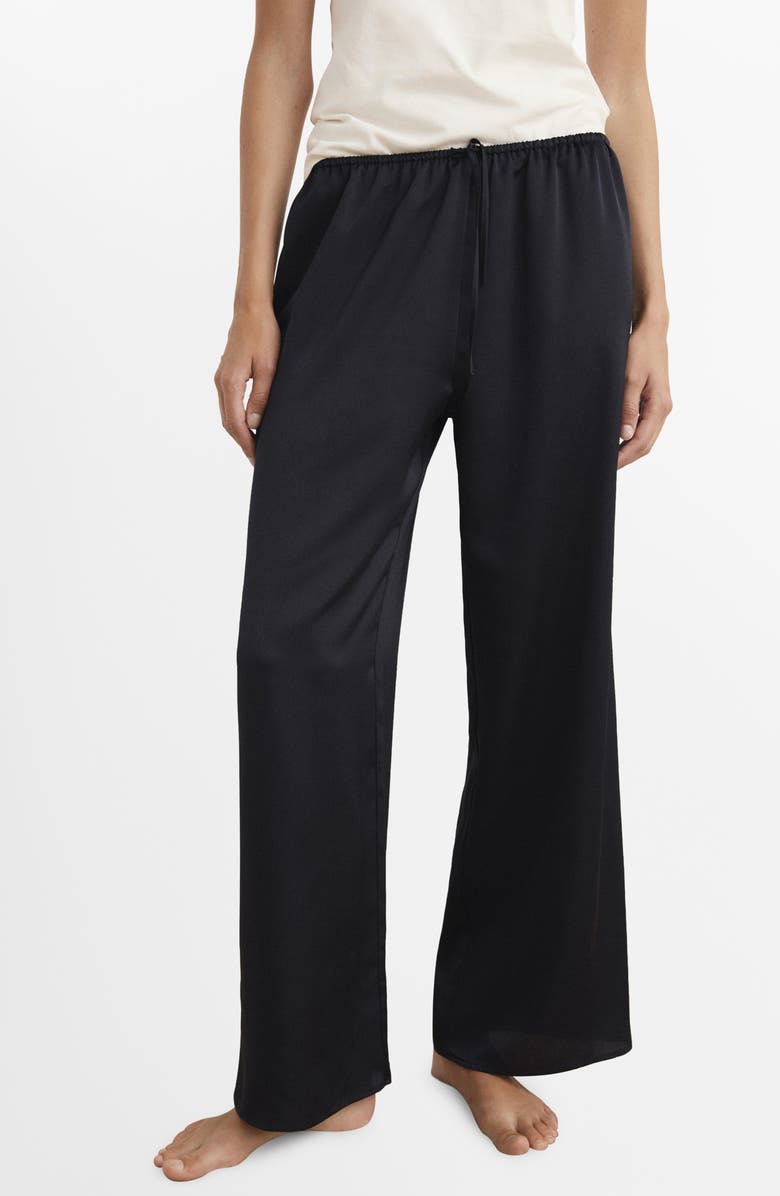 MANGO Satin Pajama Pants, Main, color, Charcoal