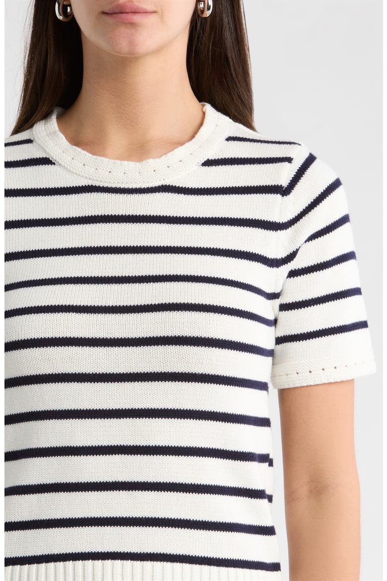 Tessie Stripe Short Sleeve Cotton Sweater, Alternate, color, WHITE NAVY