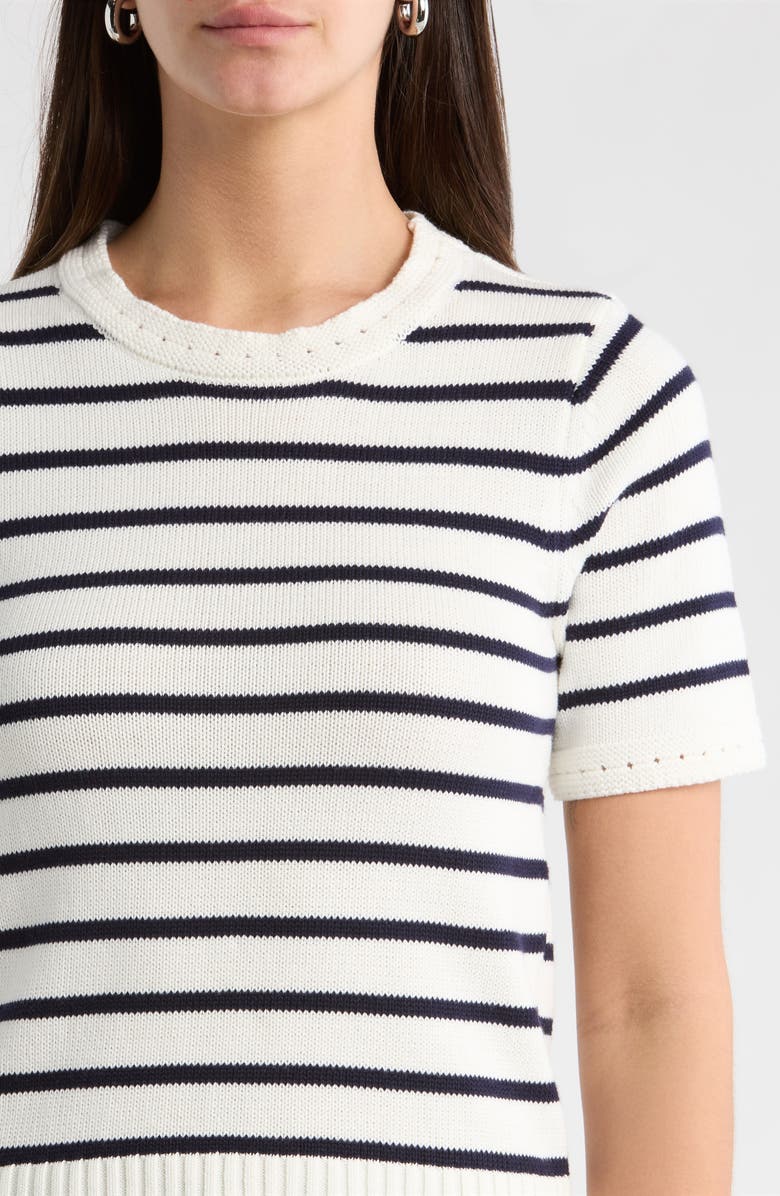 SUGARLIPS Tessie Stripe Short Sleeve Cotton Sweater, Alternate, color, White Navy