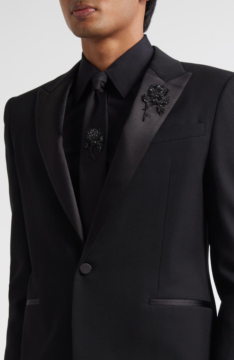 McQueen Sailor Tattoo Rose Wool Dinner Jacket, Alternate, color, Black