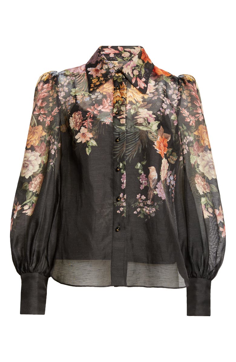 Zimmermann Pavilion Floral Linen & Silk Button-Up Shirt, Alternate, color,