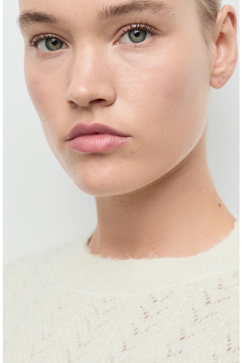 Metallic Pointelle Cable Knit Sweater, Alternate, color, ECRU