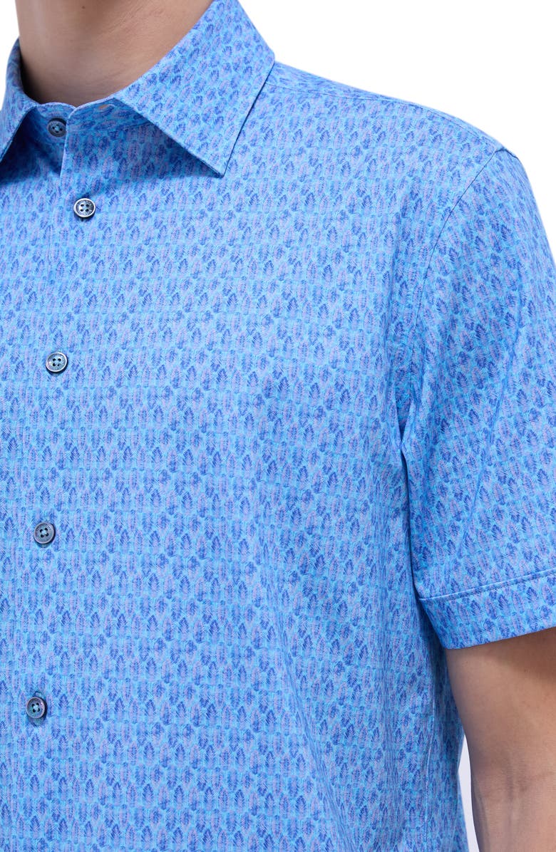 Bugatchi Miles OoohCotton<sup>®</sup> Feather Print Short Sleeve Button-Up Shirt, Alternate, color, 