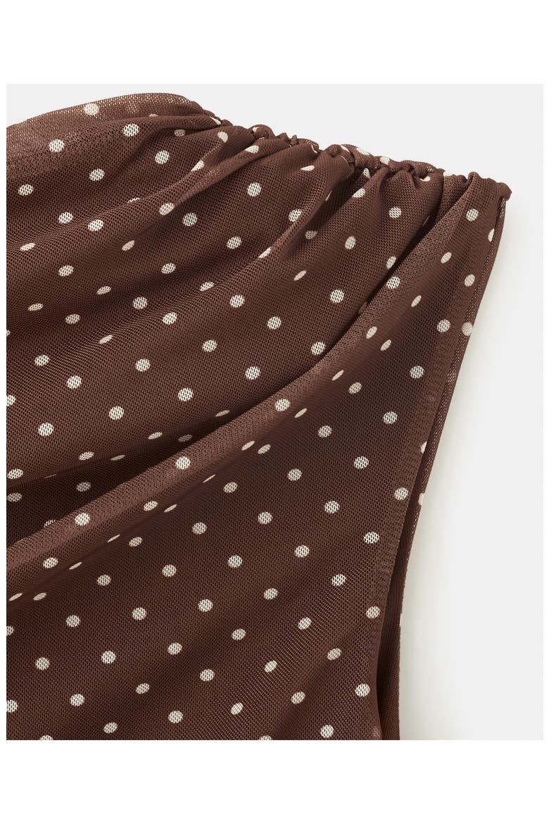 Asymmetrical Polka Dot Off the Shoulder Mesh Top, Alternate, color, BROWN