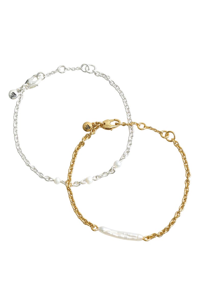 Madewell 2-Pack Casted Pearl Bracelet Set, Main, color, Pale Gold