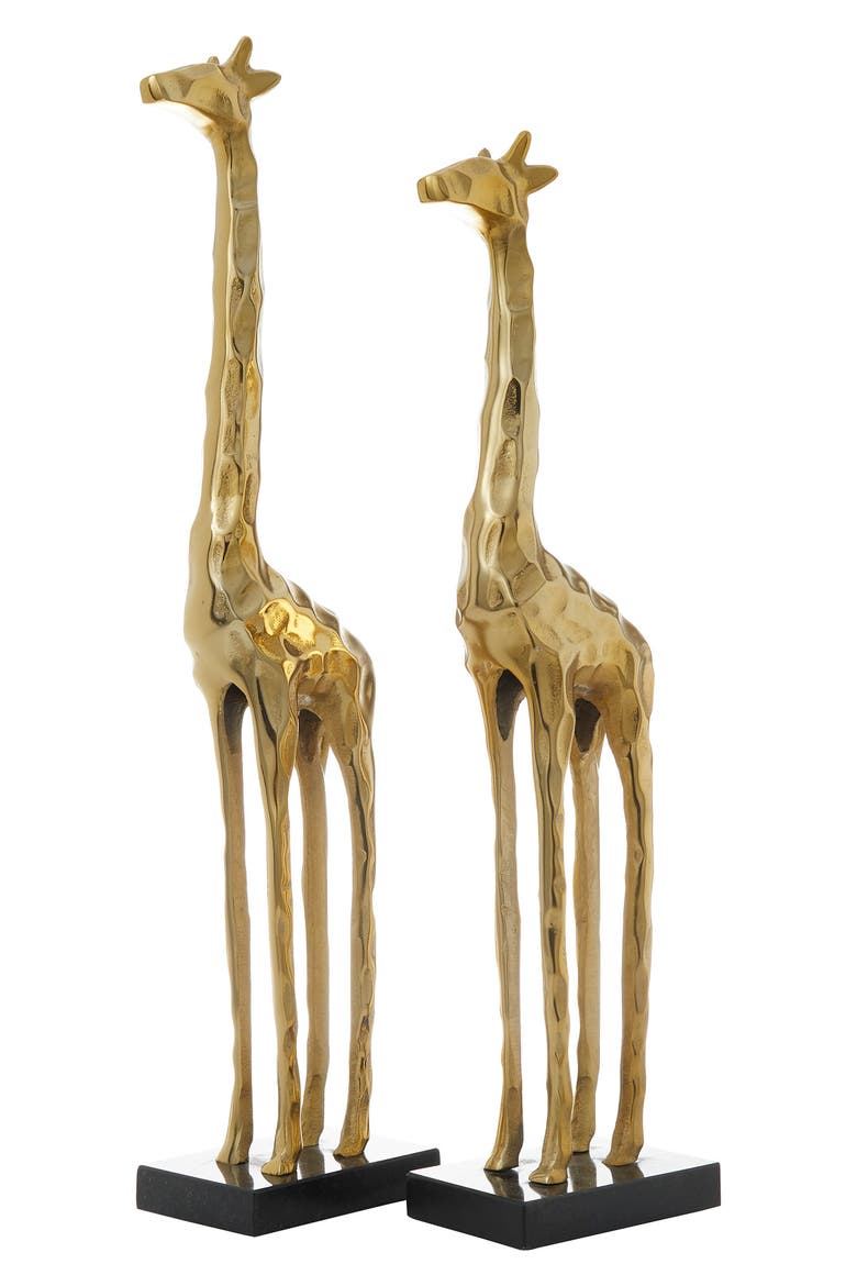 Goldtone Aluminum Contemporary Giraffe Sculpture - Set of 2, Main, color, GOLD