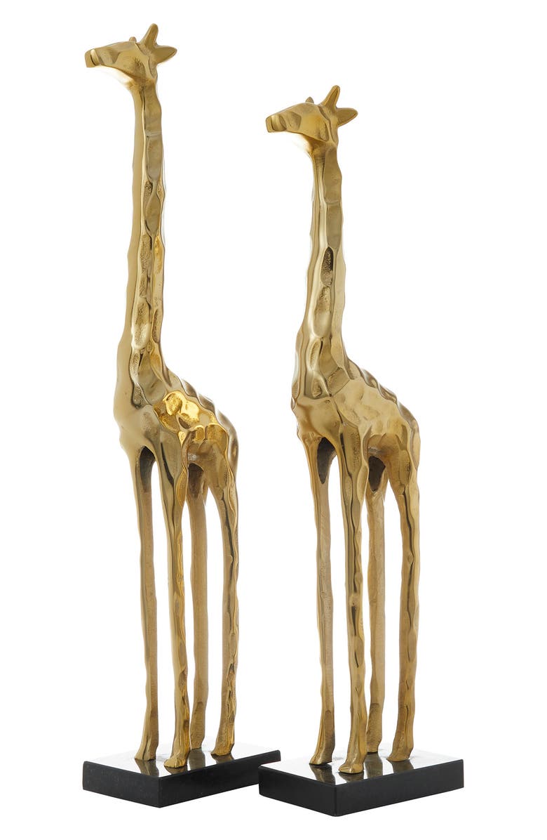 VIVIAN LUNE HOME Goldtone Aluminum Contemporary Giraffe Sculpture - Set of 2, Main, color, 