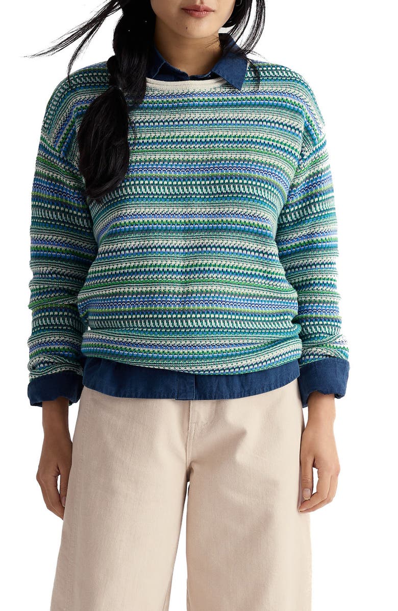 Seasalt Cornwall Betony Stripe Organic Cotton Sweater, Main, color, Knit Bright Green Multi