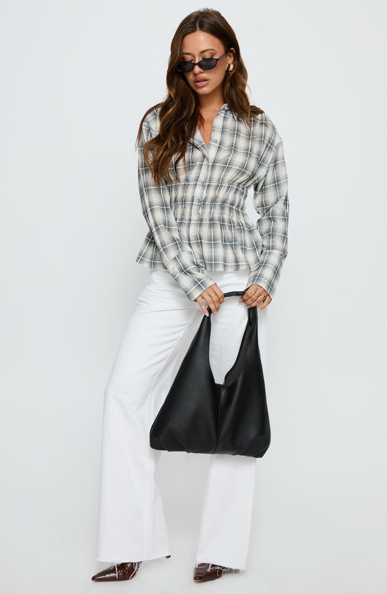 Princess Polly As You Are Check Button-Up Shirt, Alternate, color, Black Check