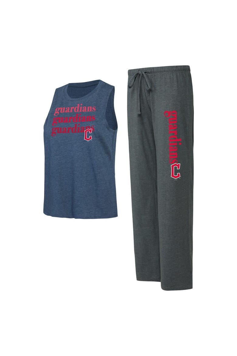 Women's Concepts Sport Charcoal/Navy Cleveland Guardians Meter Muscle Tank and Pants Sleep Set, Main, color, Charcoal