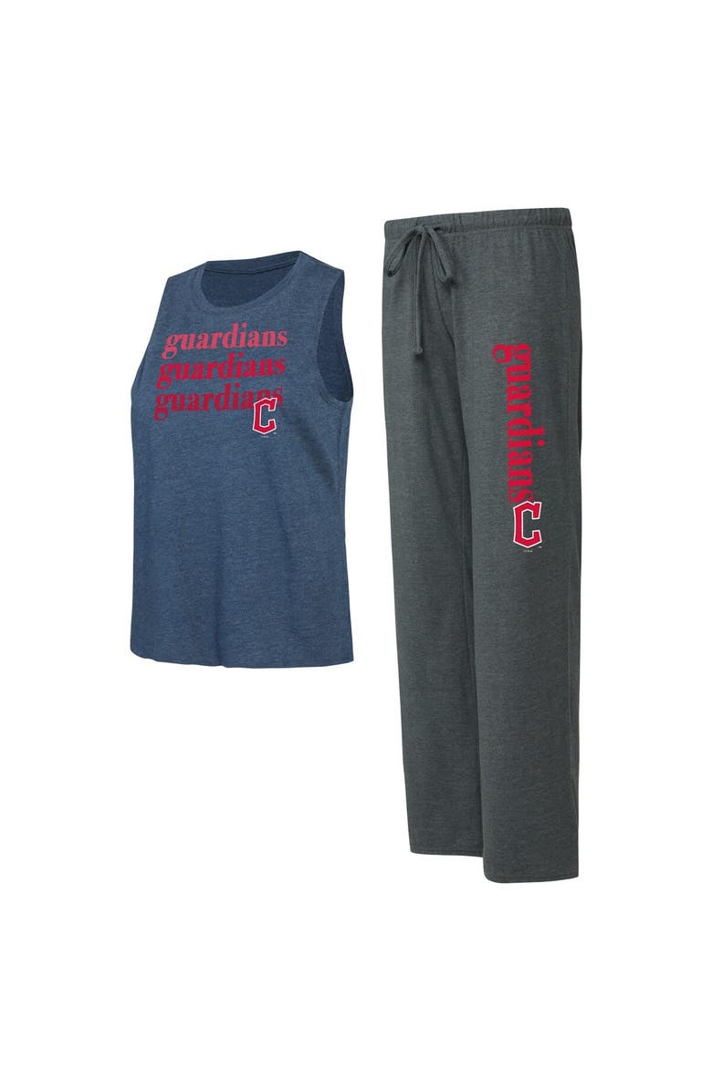 CONCEPTS SPORT Women's Concepts Sport Charcoal/Navy Cleveland Guardians Meter Muscle Tank and Pants Sleep Set, Main, color, Charcoal