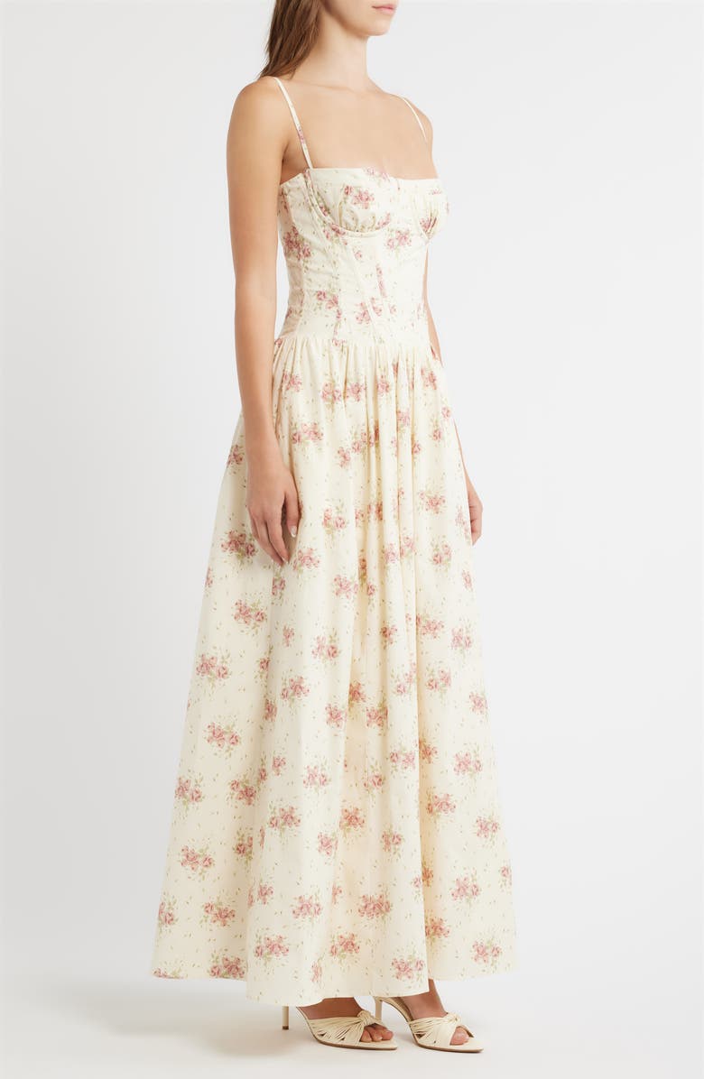 HOUSE OF CB Rona Floral Stretch Cotton Maxi Cocktail Dress, Alternate, color, Cream Rose Print