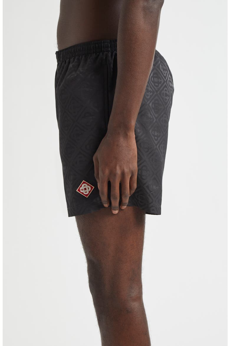 Diamond Logo Jacquard Swim Trunks, Alternate, color, BLACK
