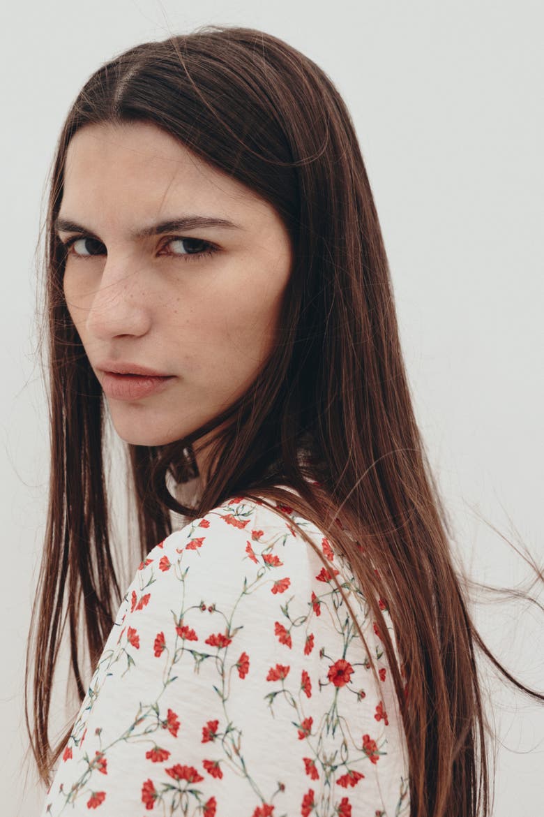 Balloon-sleeved Blouse, Main, color, Cream/floral