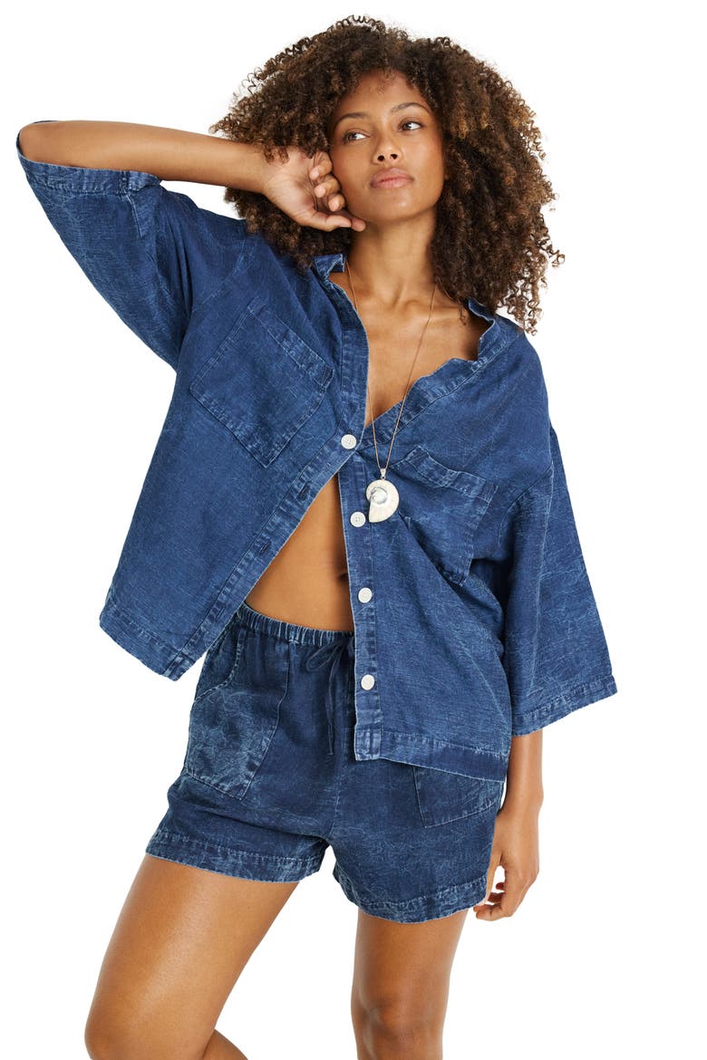 Jaida Organic Cotton & Linen Denim Cover-Up Shirt, Alternate, color, INDIGO