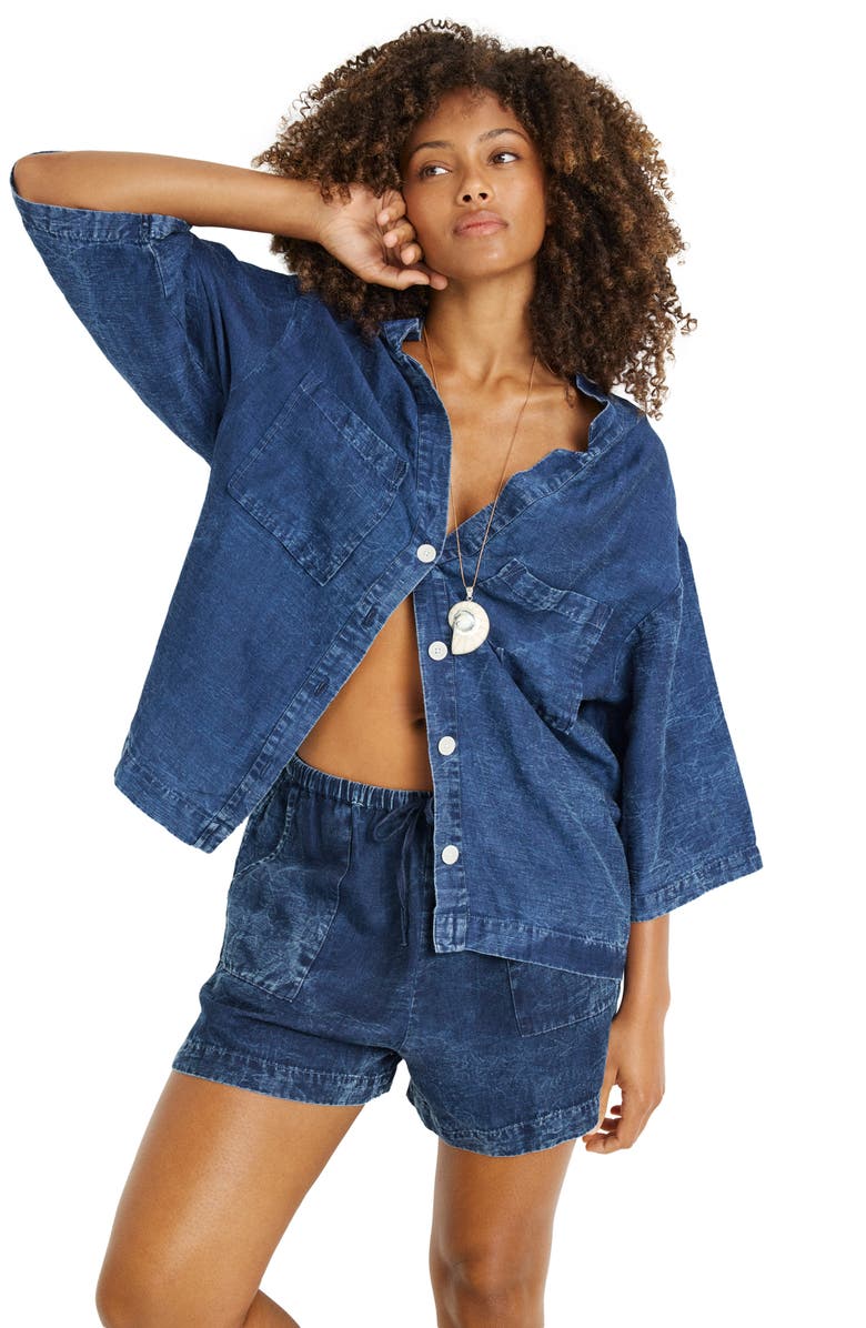 Vitamin A<sup>®</sup> Jaida Organic Cotton & Linen Denim Cover-Up Shirt, Alternate, color, Indigo