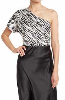 Renee C Satin Zebra Print One Shoulder Top