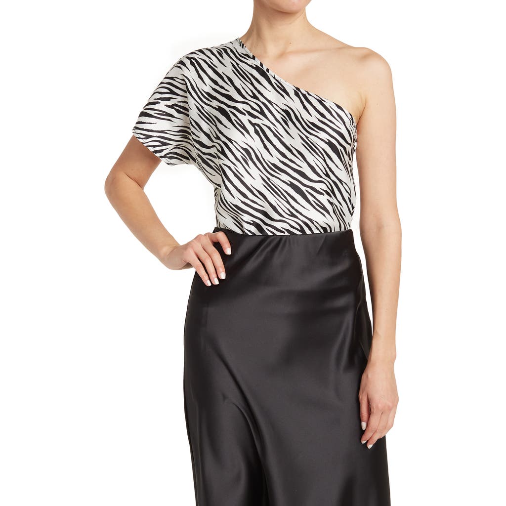 Renee C Satin Zebra Print One Shoulder Top in Ivory at Nordstrom Rack, Size Small