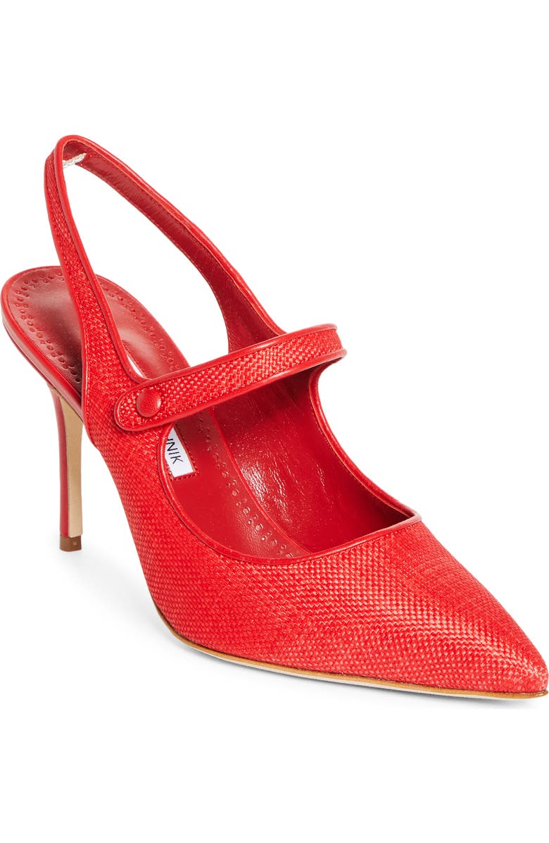 Manolo Blahnik Camparisli Pointed Toe Mary Jane Slingback Pump, Main, color, Bright Red/ Bright Red