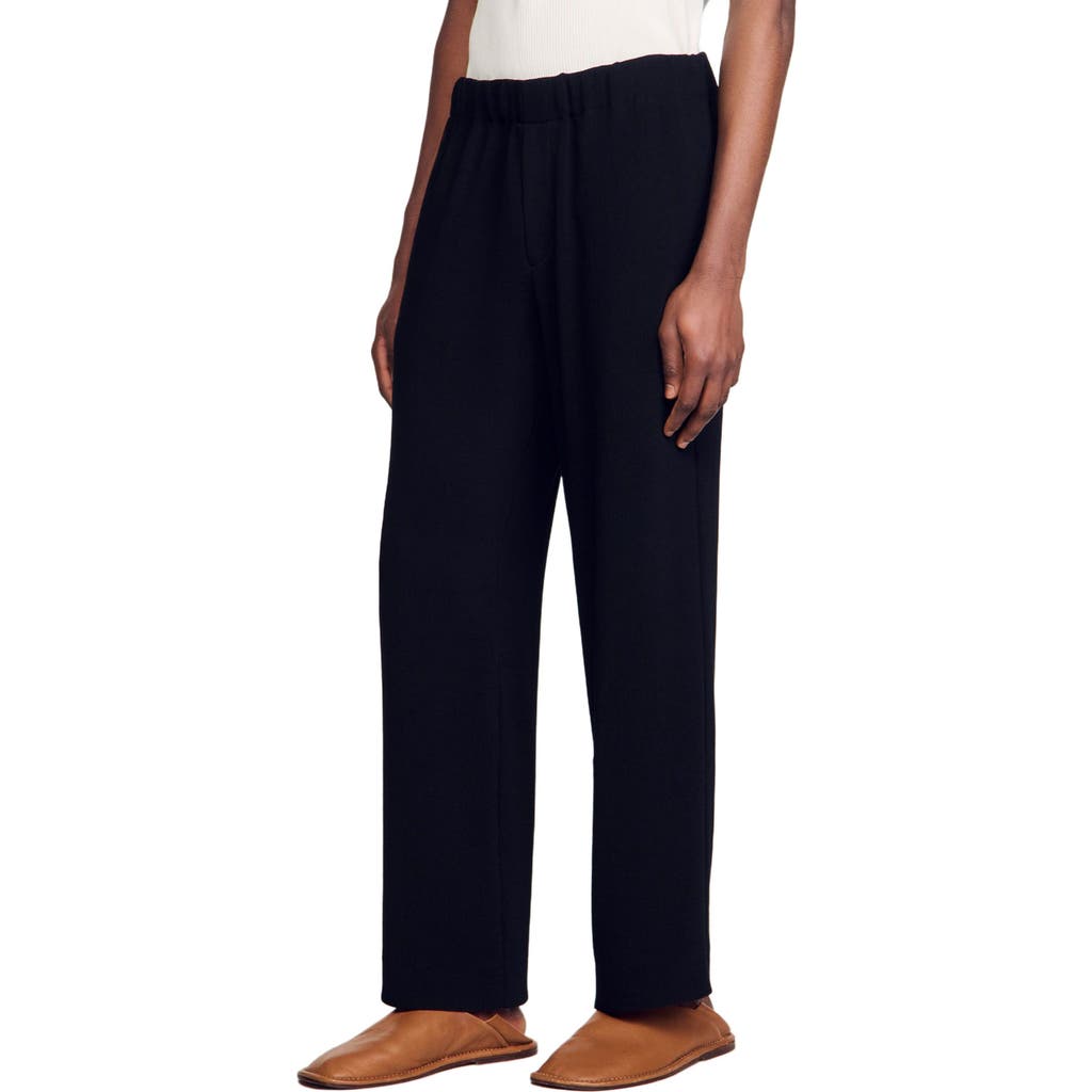 Sandro Micropleated Regular Fit Wide Leg Pants In Black