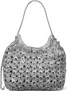 Tory Burch Fleming Metallic Woven Mini Hobo Bag