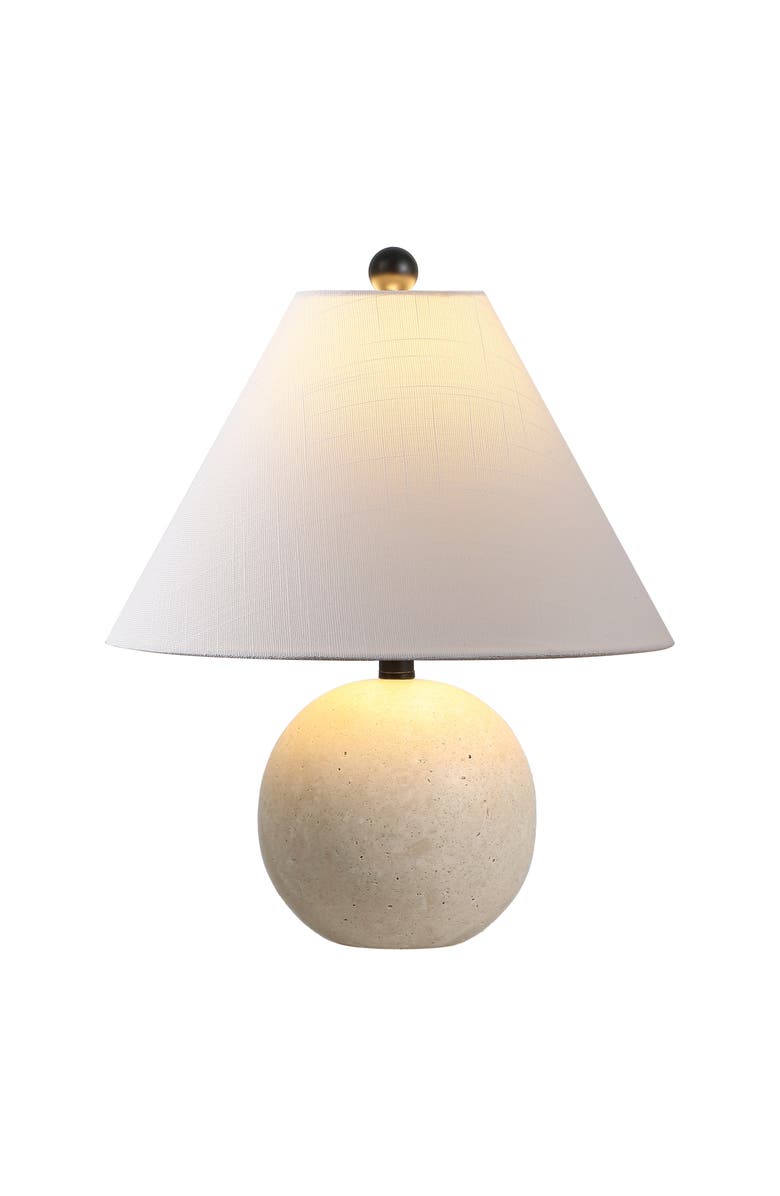 JONATHAN Y Liza 16" Modern Minimalist Travertine Globe LED Table Lamp, Main, color, Beige/Black