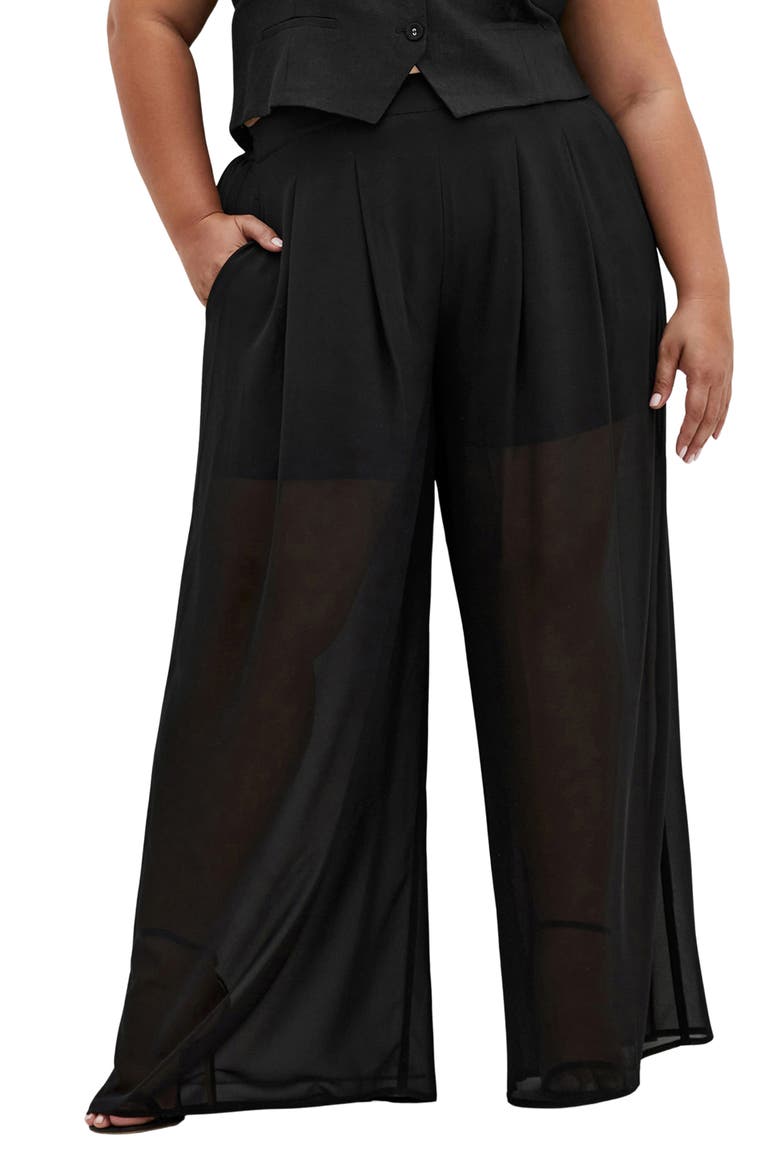 Corina Semisheer Wide Leg Pants, Main, color, BLACK