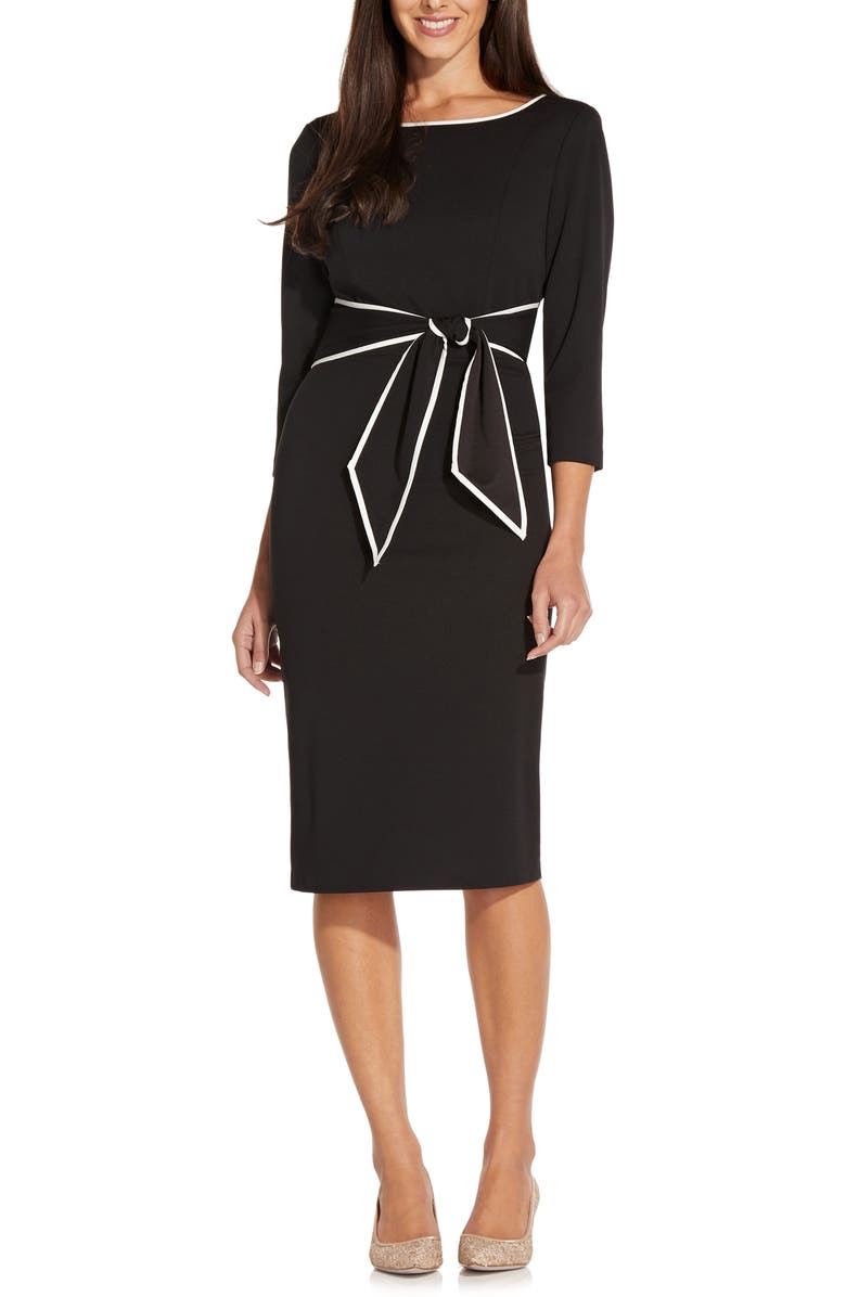 Adrianna Papell Tipped Three-Quarter Sleeve Crepe Dress, Main, color,