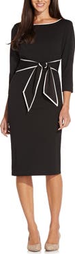 Adrianna Papell Tipped Three-Quarter Sleeve Crepe Dress