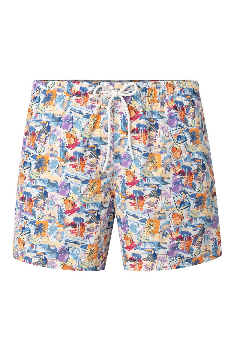 Postcard Print Swim Trunks, Alternate, color, WHITE
