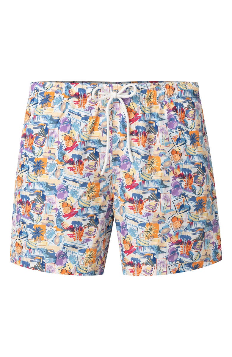 Eton Postcard Print Swim Trunks, Alternate, color, White