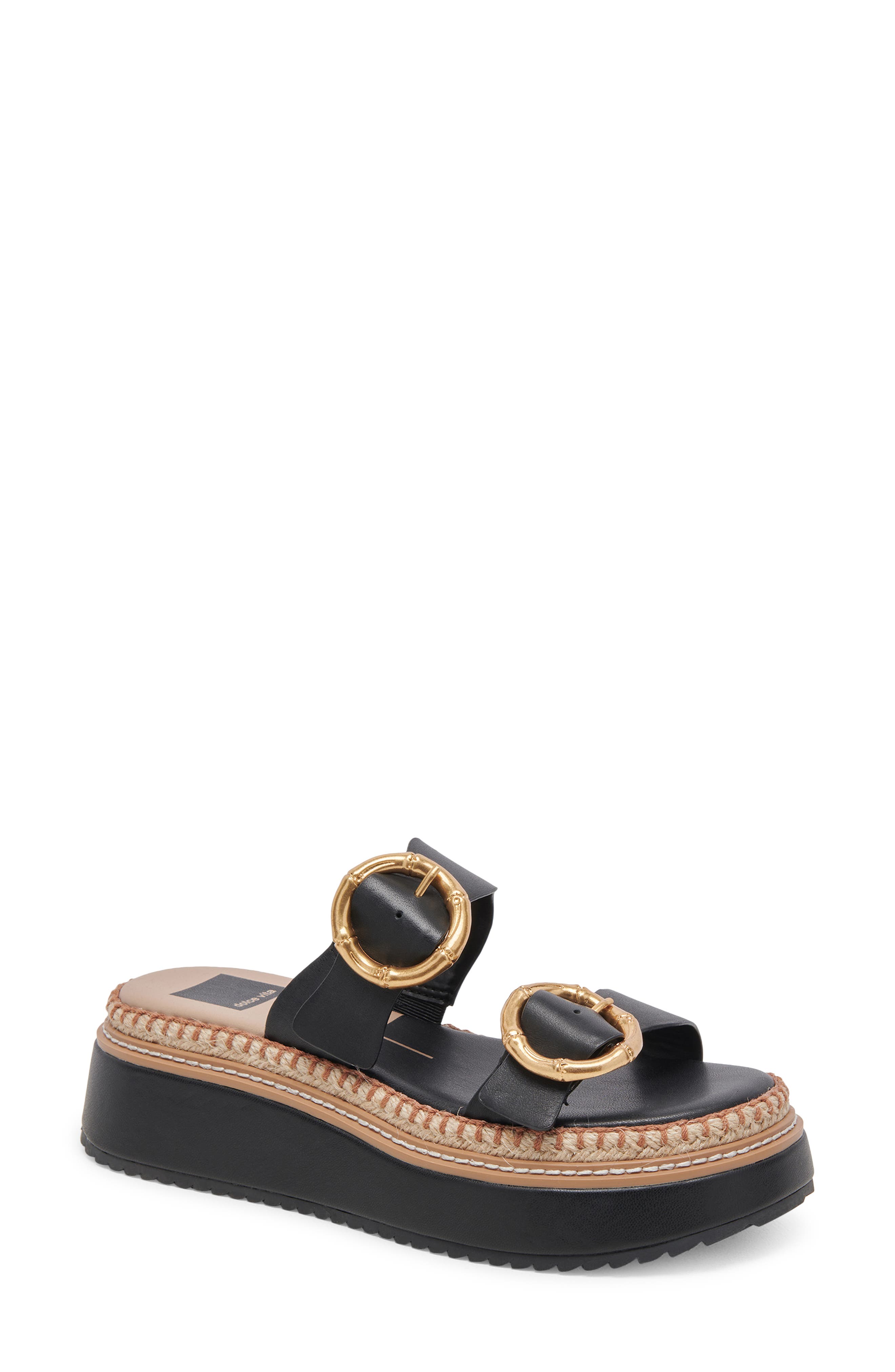 Rysha Platform Sandal, Main, color, BLACK LEATHER