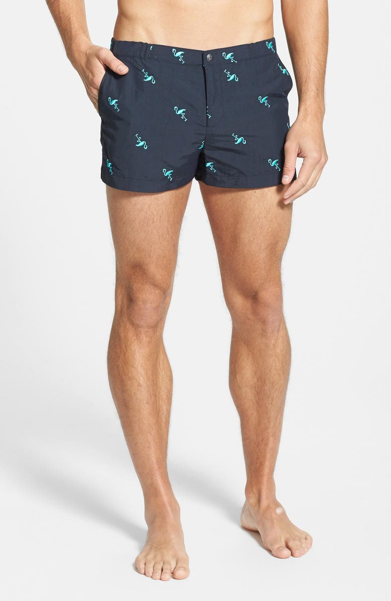 Parke & Ronen 'Angeleno' Embroidered Swim Trunks, Main, color, 