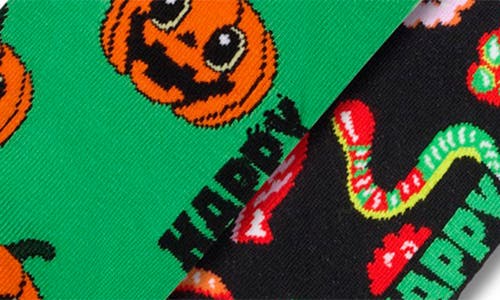 Happy Socks Assorted 2-pack Trick Or Treat Cotton Blend Socks Gift Box In Orange