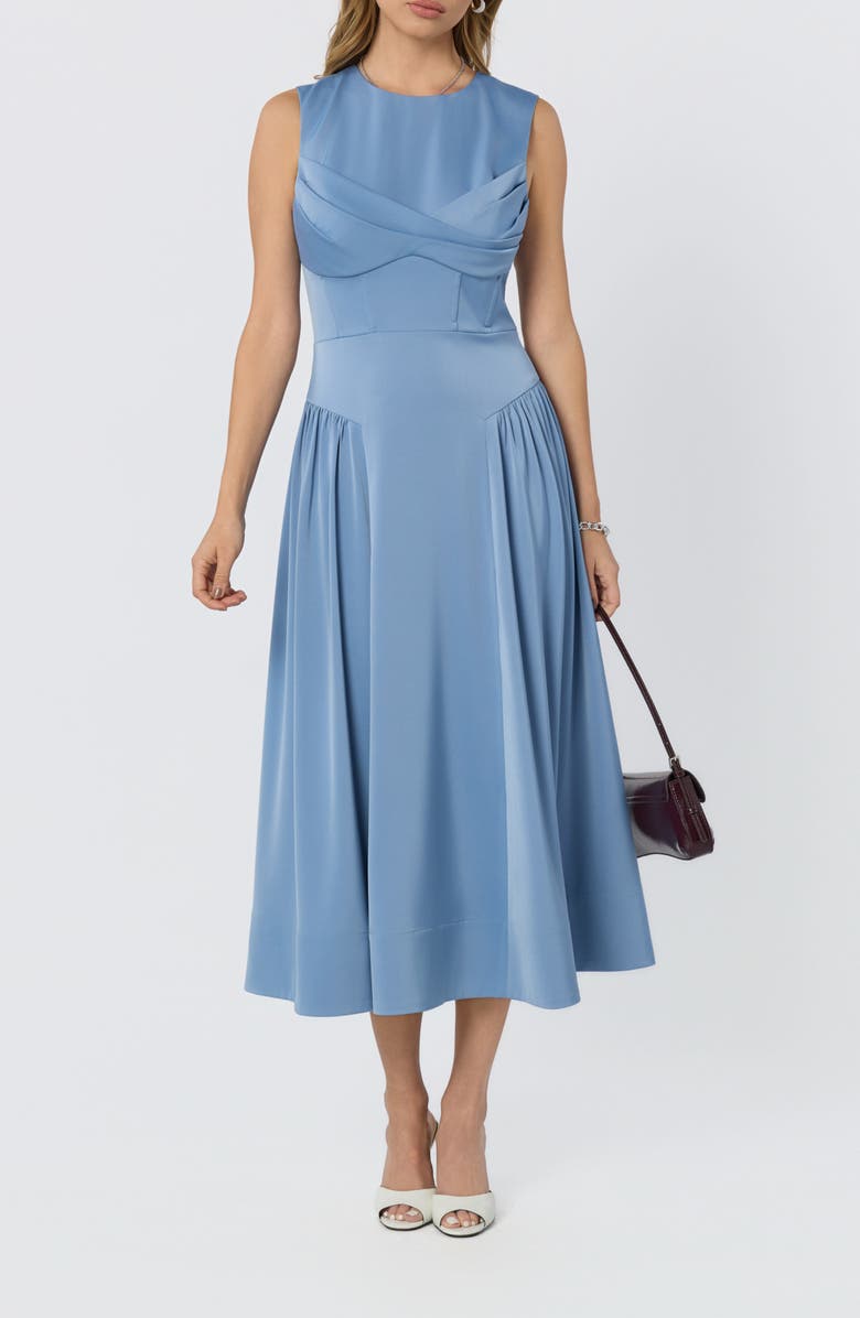 ASTR the Label Seraphina Pleated Twist Corset Midi Dress, Alternate, color, Dusty Blue