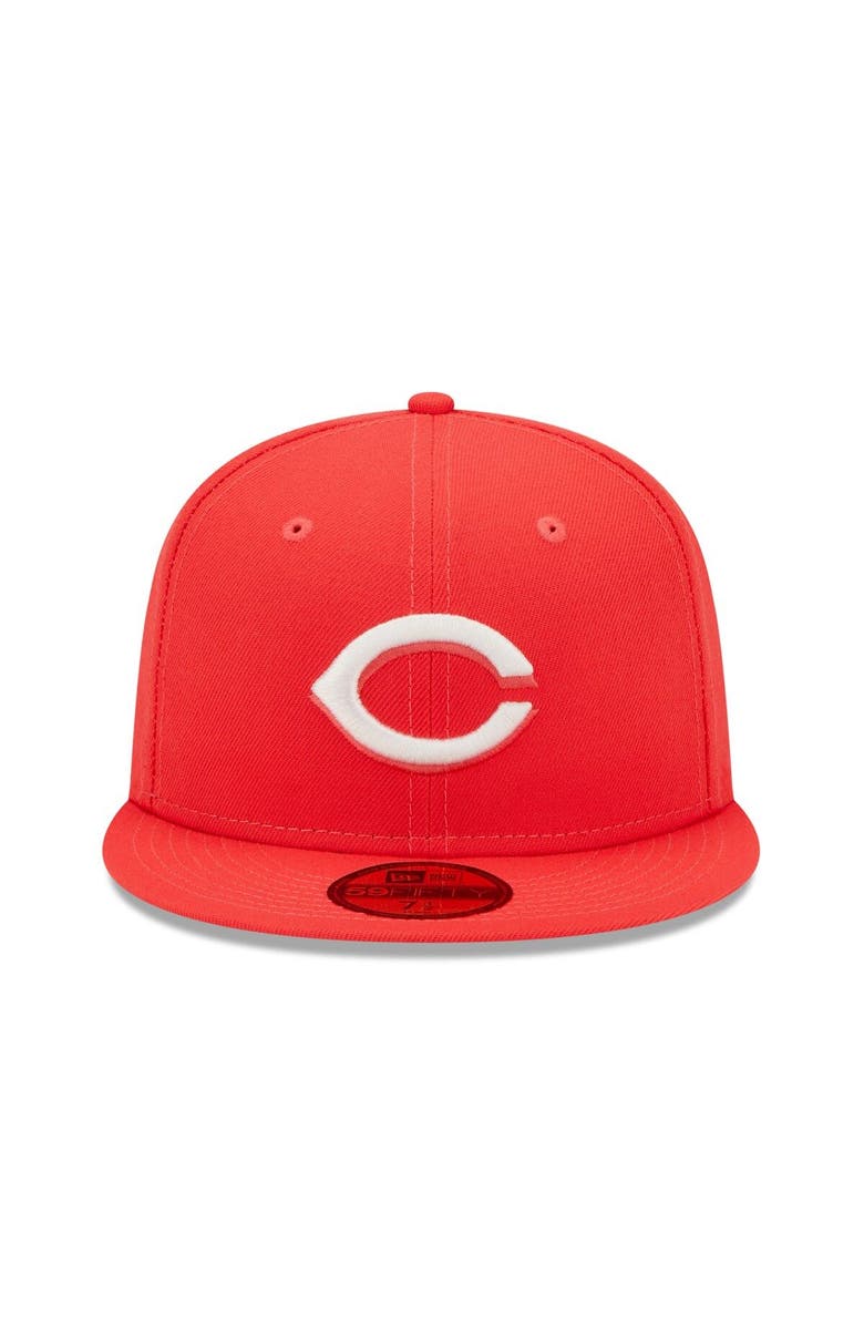 New Era Men's New Era Red Cincinnati Reds Lava Highlighter Logo 59FIFTY Fitted Hat, Alternate, color, 