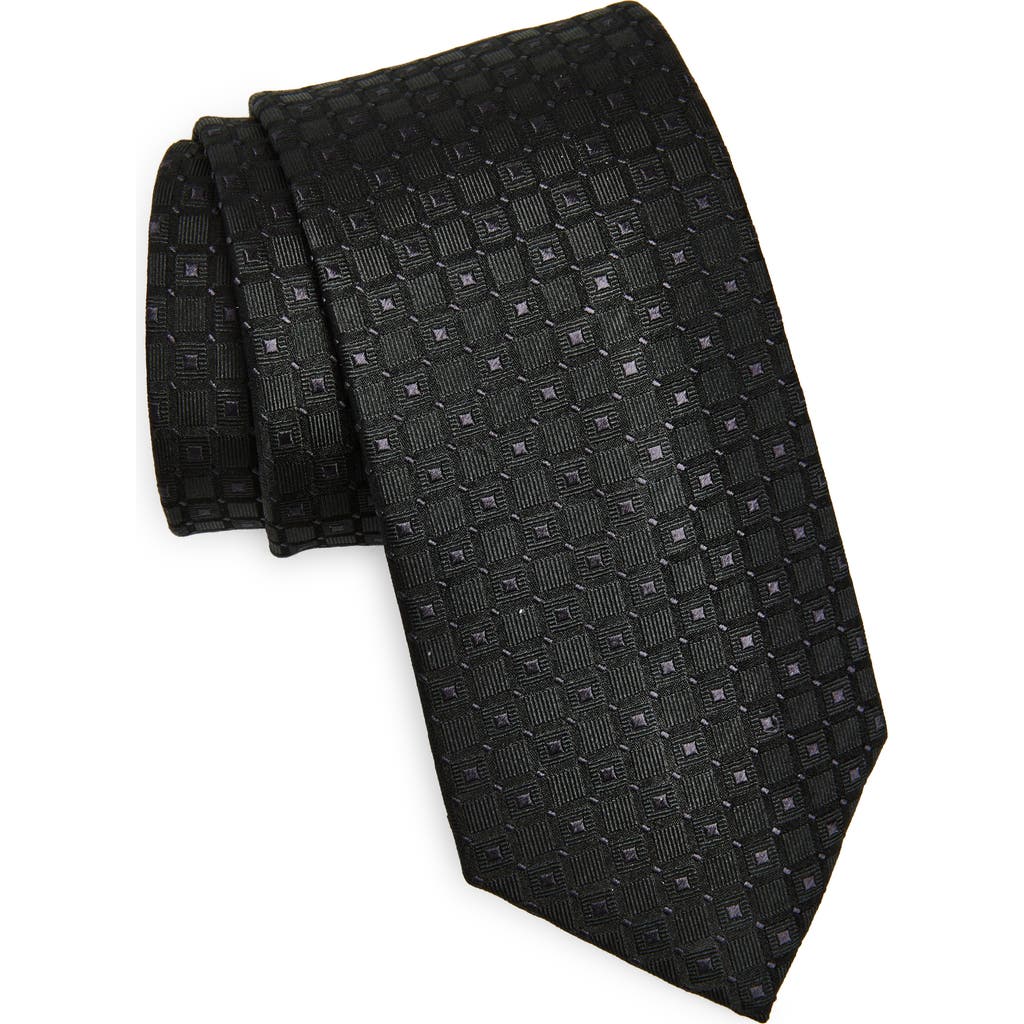 Duchamp Grid Silk Tie In Black
