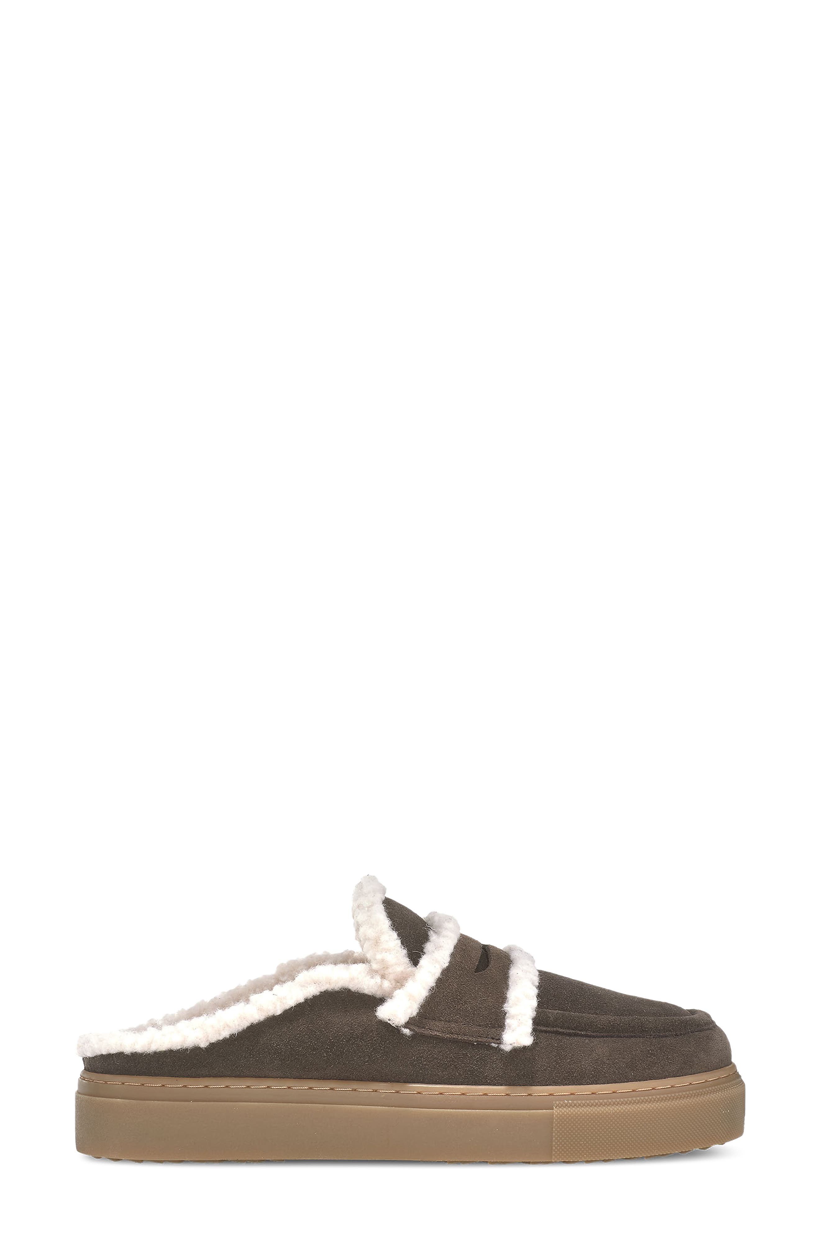Wool Trim Leather Mule, Alternate, color, DARK BROWN