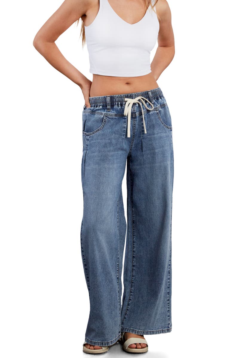 HINT OF BLU Elastic Waist Wide Leg Jeans, Alternate, color, Relaxed Blue