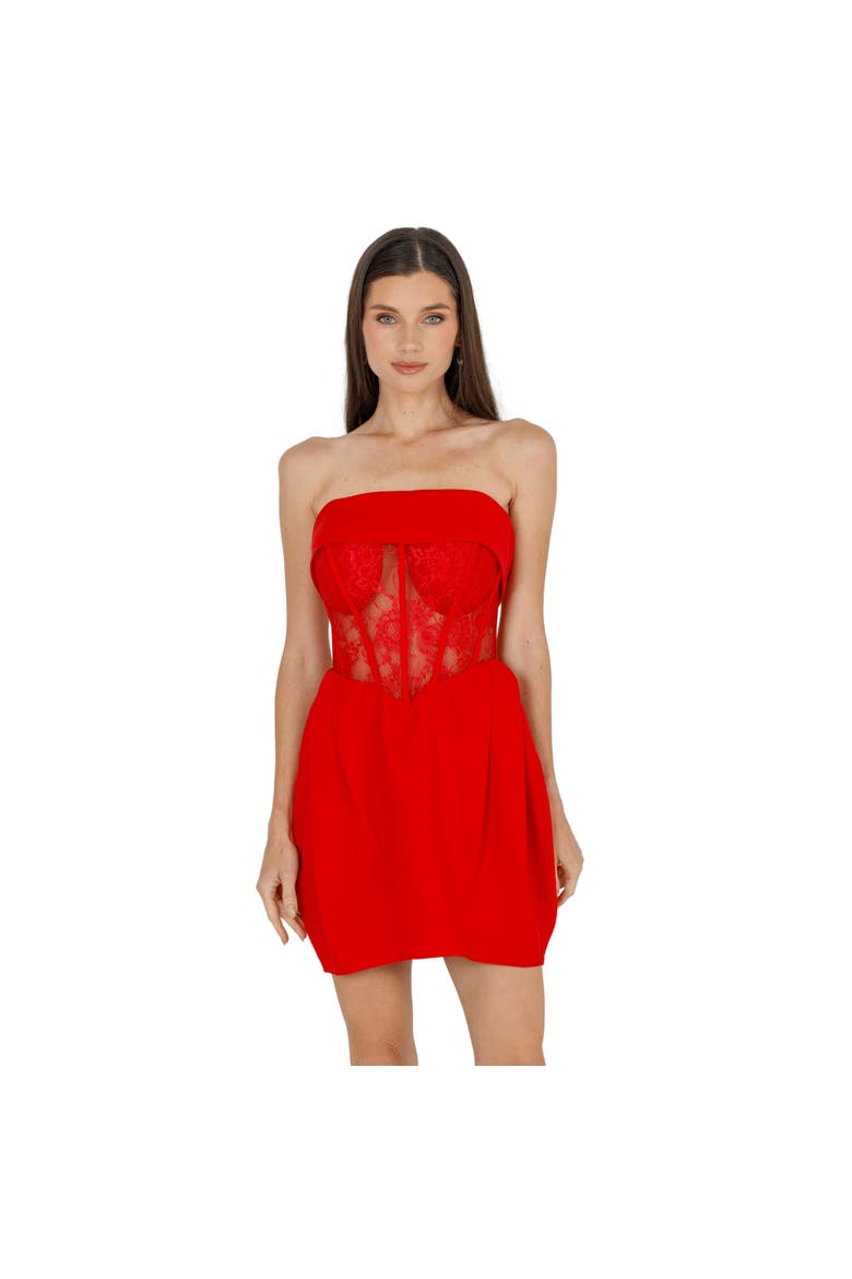 Daisy Strapless Lace Corset Dress, Alternate, color, RED