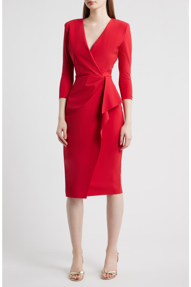 Zuhur Pleated Cocktail Sheath Dress, Main, color, RUBY