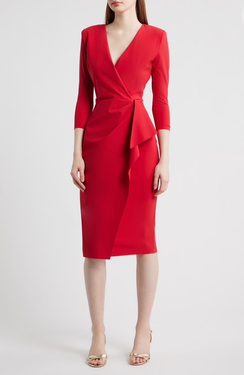 Chiara Boni La Petite Robe Zuhur Pleated Cocktail Sheath Dress, Main, color, Ruby