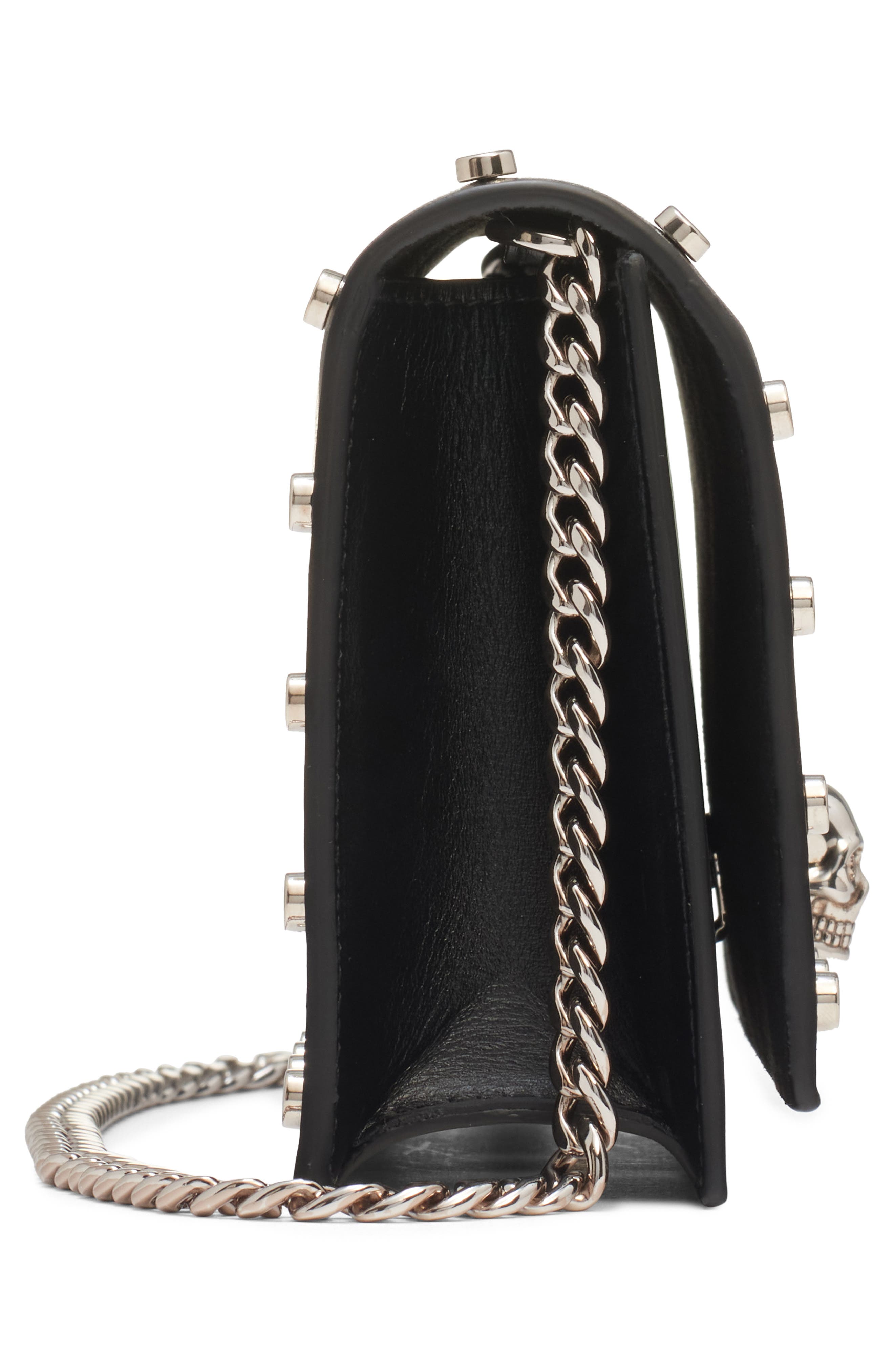 McQueen Small Skull Leather Crossbody Bag, Alternate, color, Black/ Silver