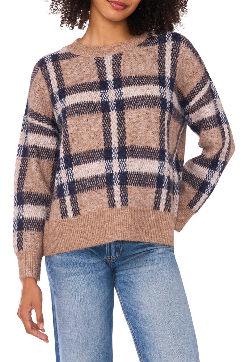Plaid Jacquard Sweater, Main, color, WALNUT HEATHER