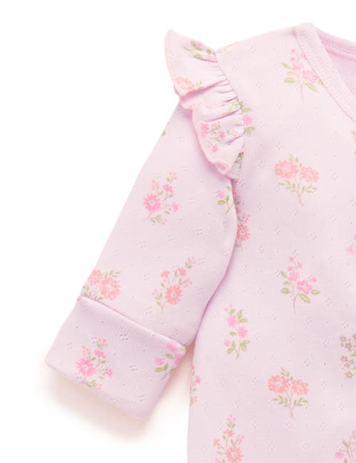 Purebaby Printed Zip Footie & Headband In Pink