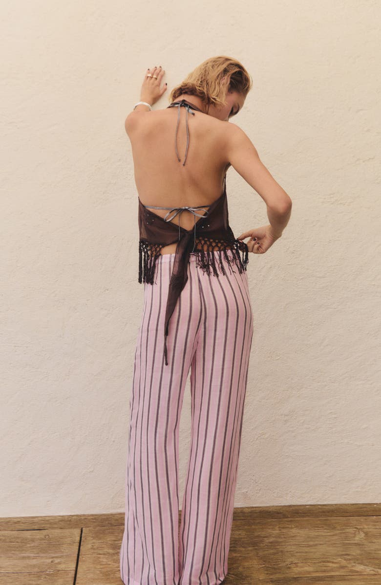MANGO Striped Wide Leg Pants, Alternate, color, Light Pink