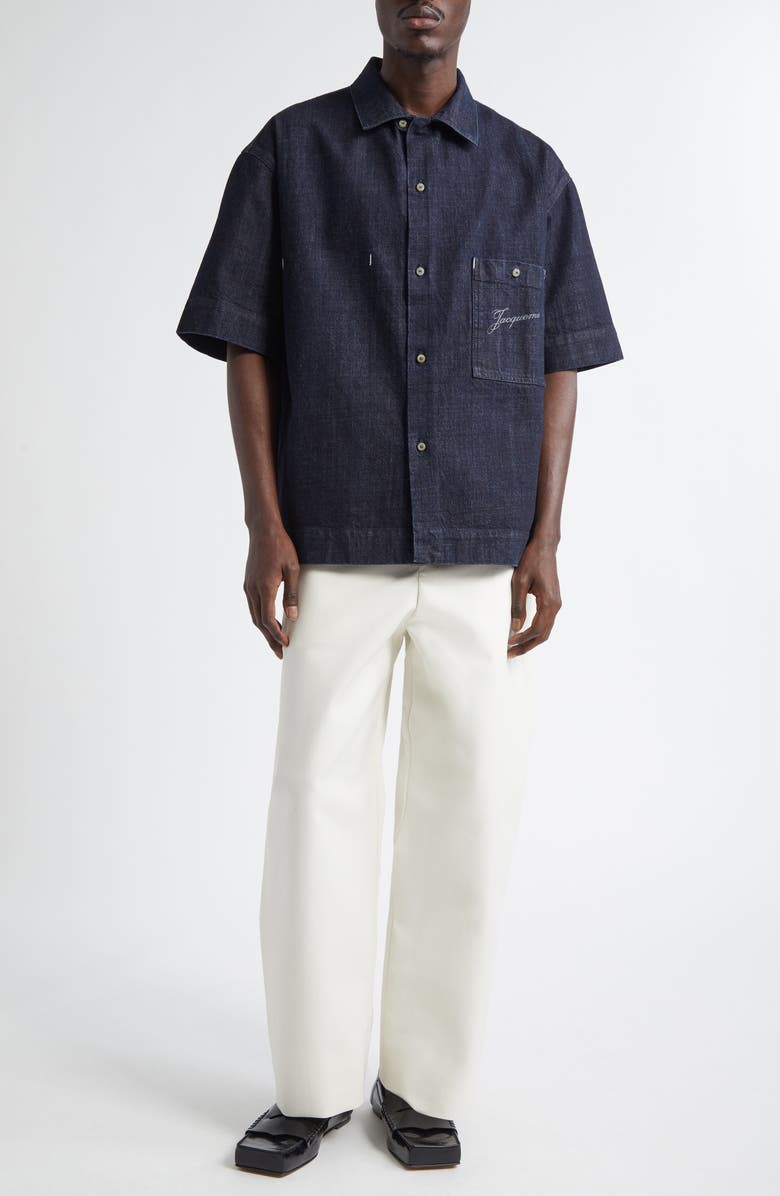 Jacquemus La Chemise de-Nîmes Aloe Denim Button-Up Shirt, Alternate, color, Dark Navy